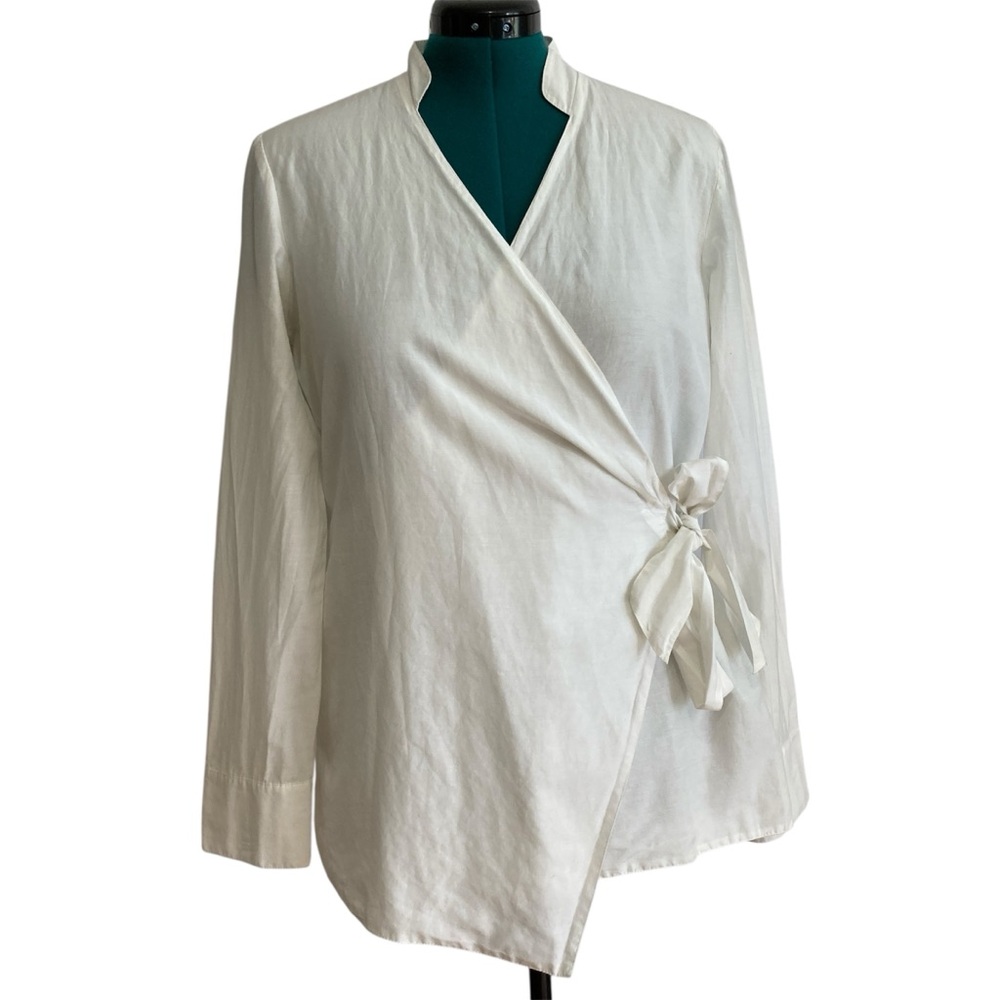 Antonio Melani Silk Cotton Blend Long Sleeve Wrap Top